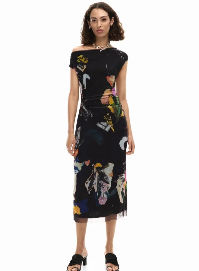 Desigual black with abstract print Midi collage dress for Women | Best Price UAE